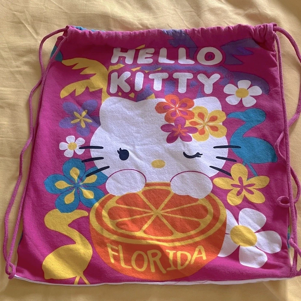 Hello Kitty Floral Pink Drawstring Bag